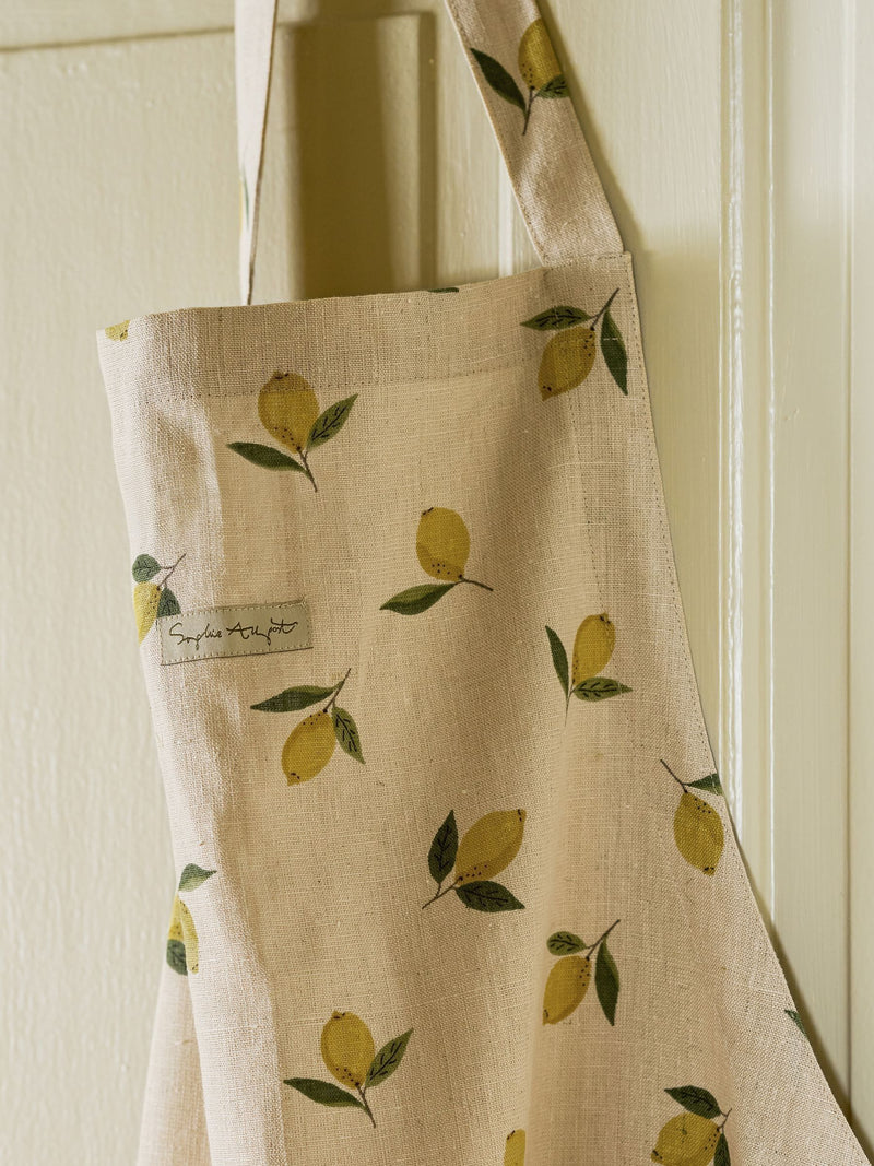 Sophie Allport Natural Lemons linen apron - British product