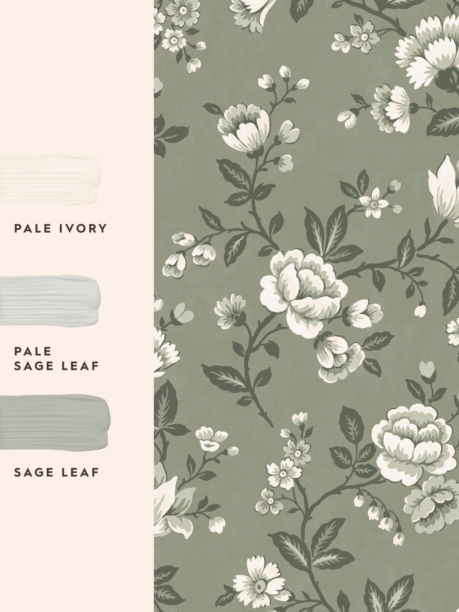 Laura Ashley antique green Bradenbury Trail wallpaper sample A4, UK version