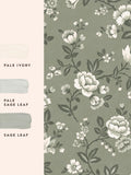 Laura Ashley antique green Bradenbury Trail wallpaper sample A4, UK version