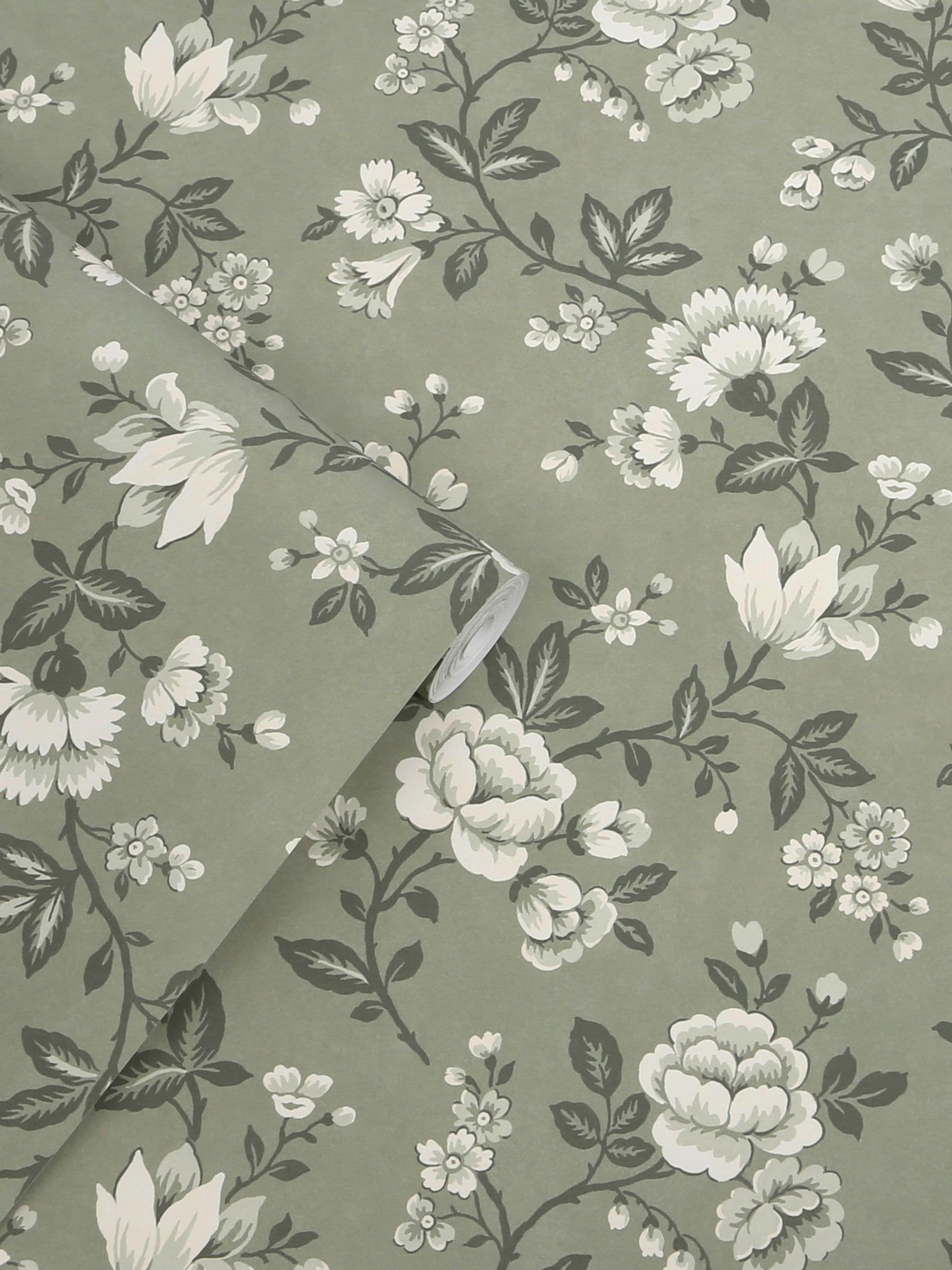 Laura Ashley antique green Bradenbury Trail wallpaper sample A4, UK version