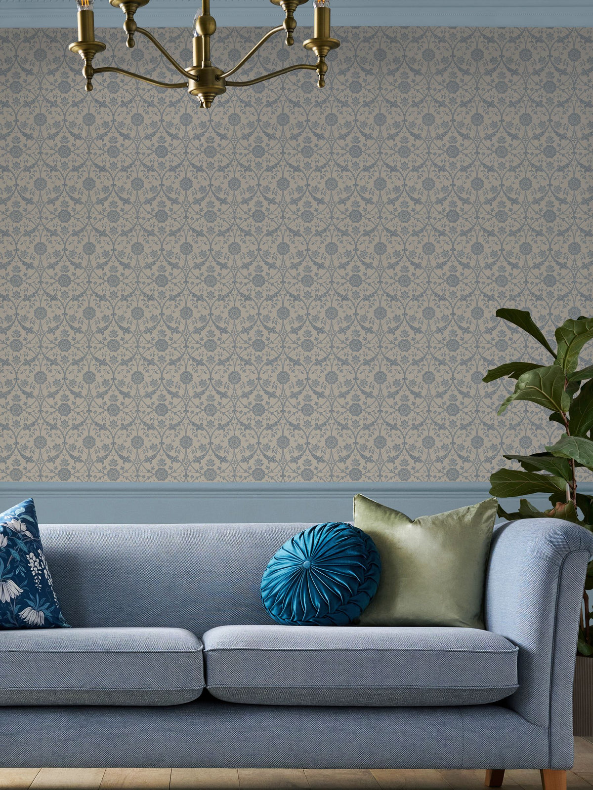 Laura Ashley wallpaper sample Newport Blue Endale Trellis A4 - British product