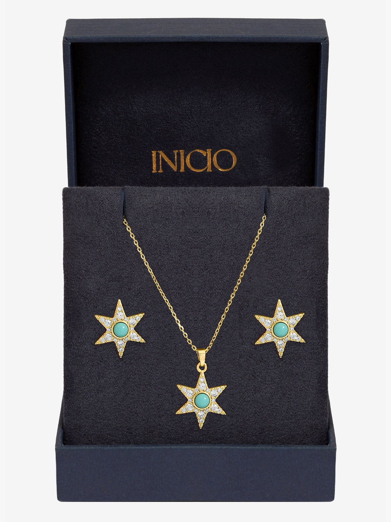 Inicio gold tone turquoise star trio set, UK version