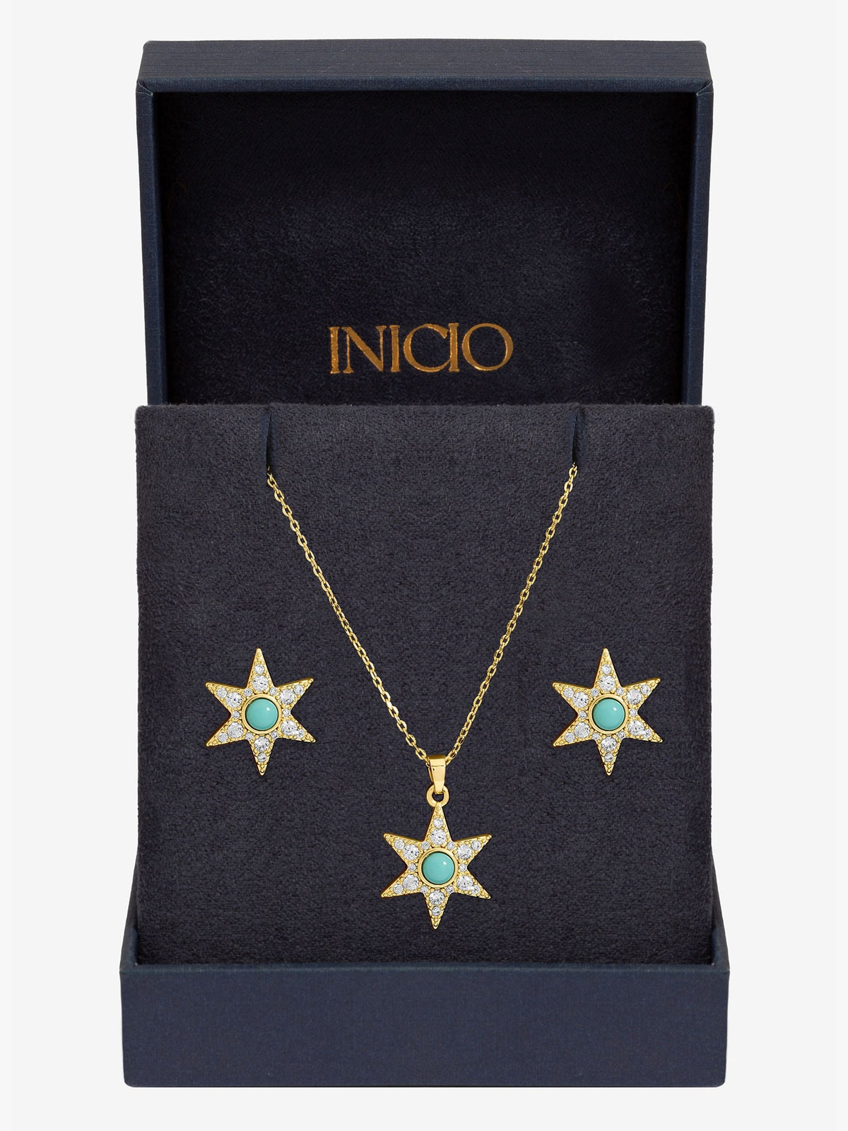 Inicio gold tone turquoise star trio set, UK version