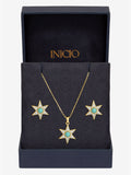 Inicio gold tone turquoise star trio set, UK version