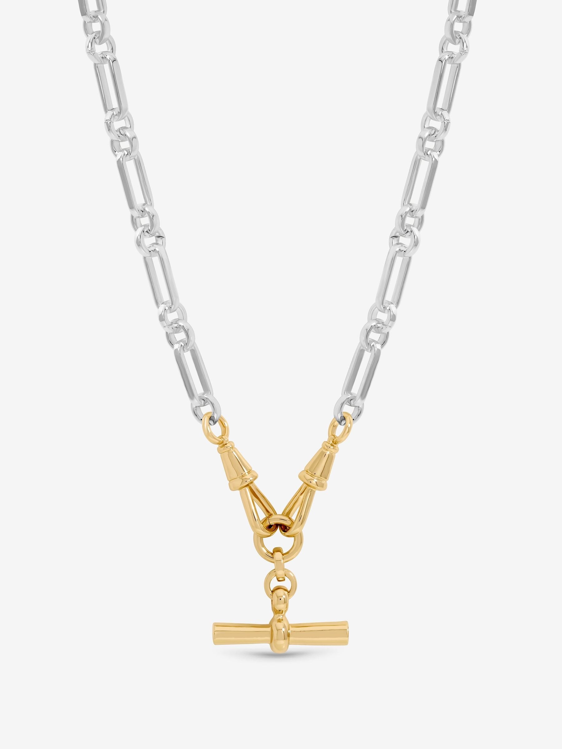 Inicio two tone T-Bar Necklace gold silver chain, UK version