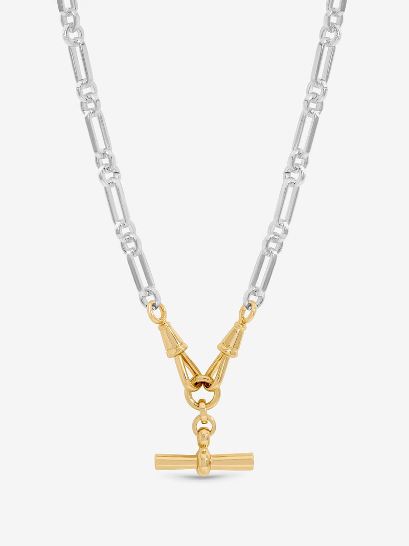 Inicio two tone T-Bar Necklace gold silver chain, UK version