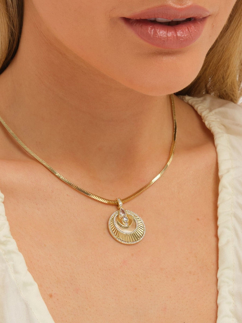 Inicio two tone crystal disc pendant necklace, UK version