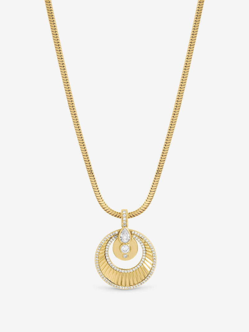 Inicio two tone crystal disc pendant necklace, UK version