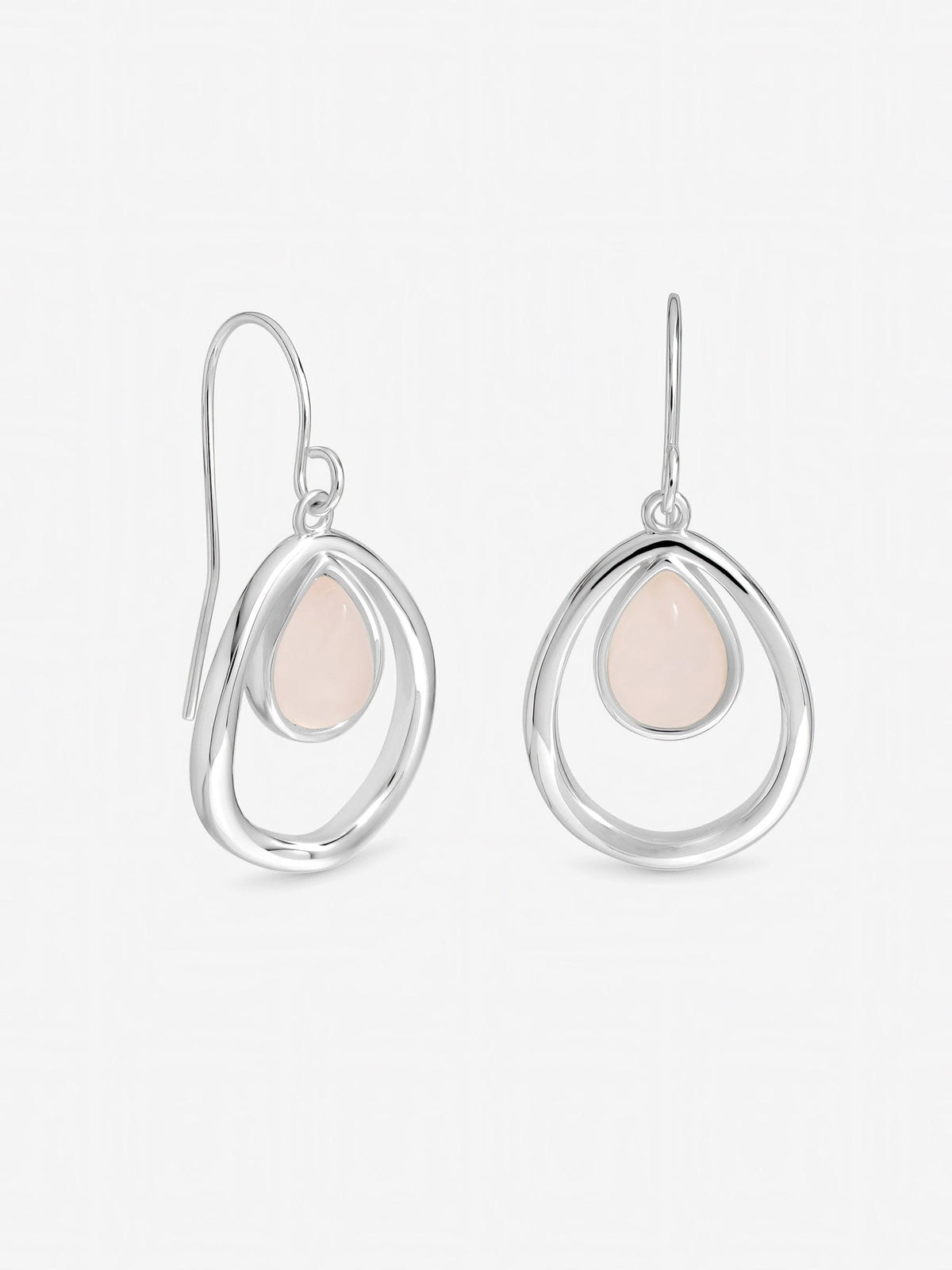 Inicio rose quartz polished oval drop earrings sterling silver - British product
