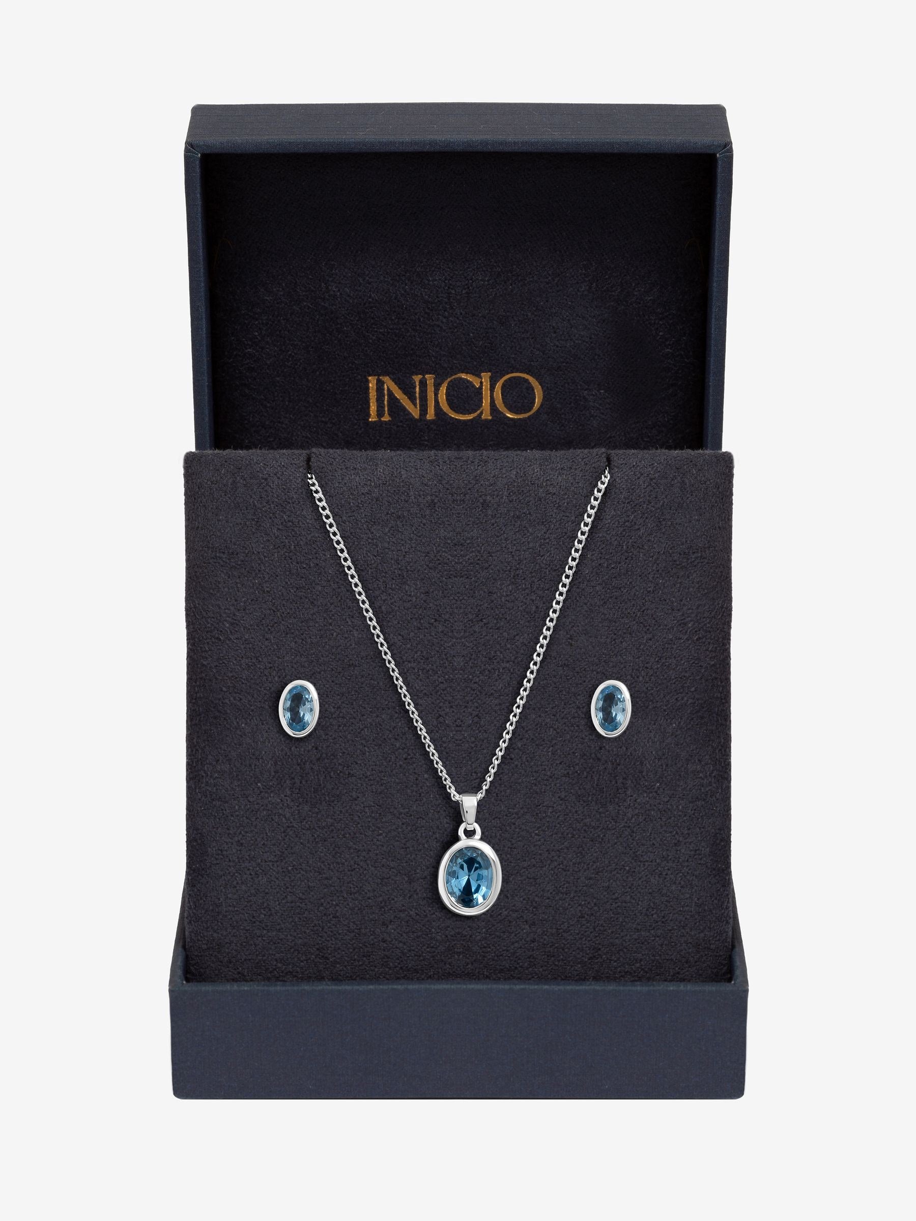 Simply Silver blue topaz oval bezel set gift box - British product