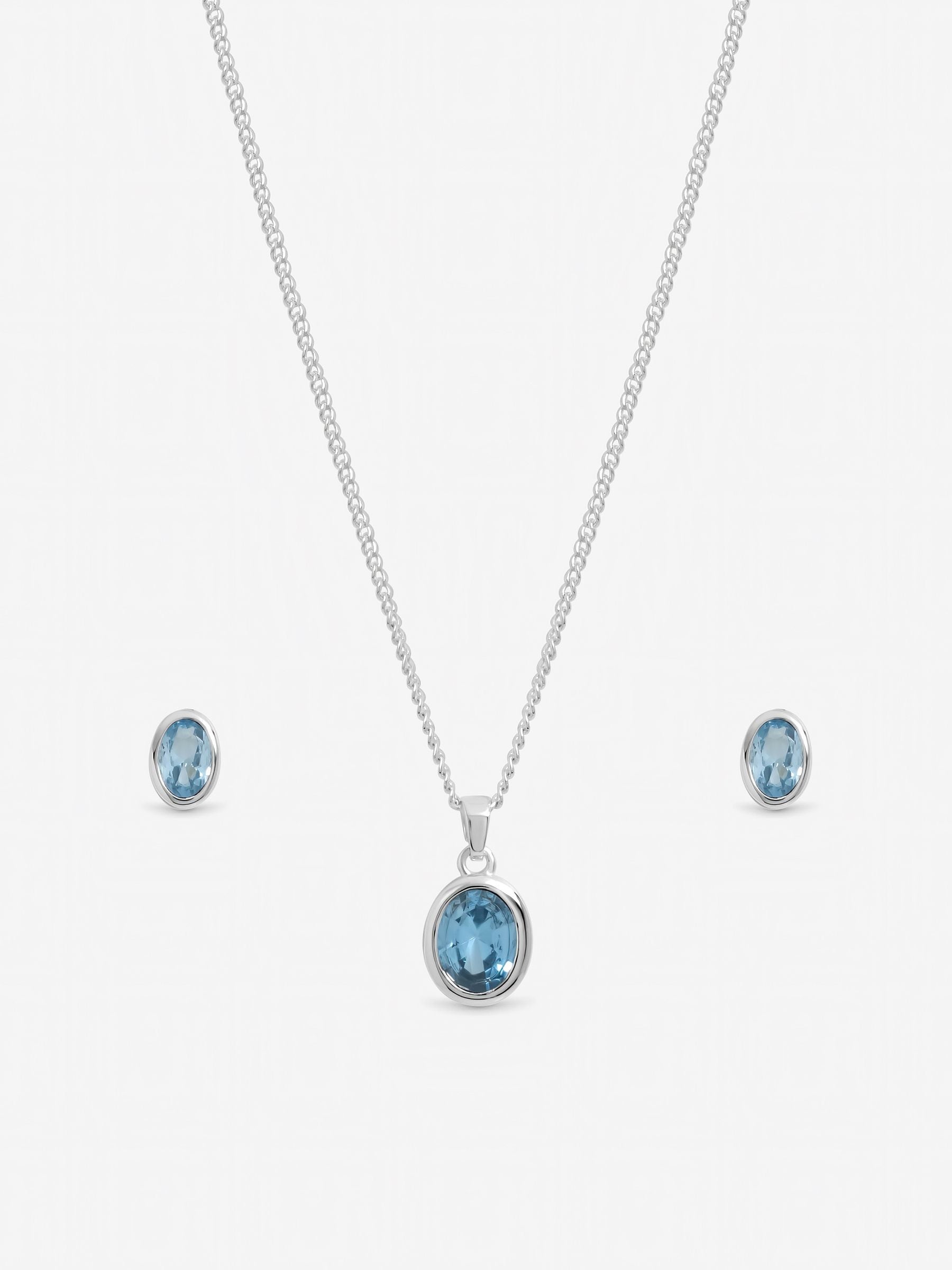 Simply Silver blue topaz oval bezel set gift box - British product