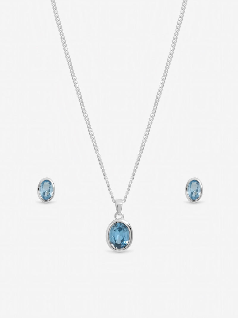 Simply Silver blue topaz oval bezel set gift box - British product