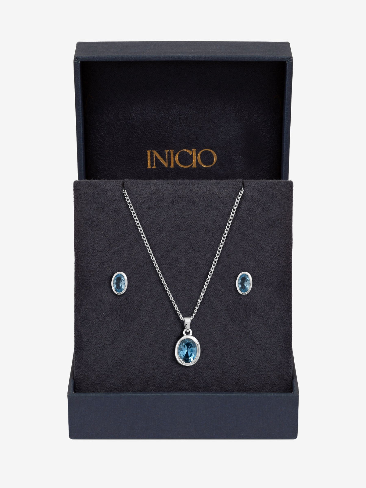 Simply Silver blue topaz oval bezel set gift box - British product