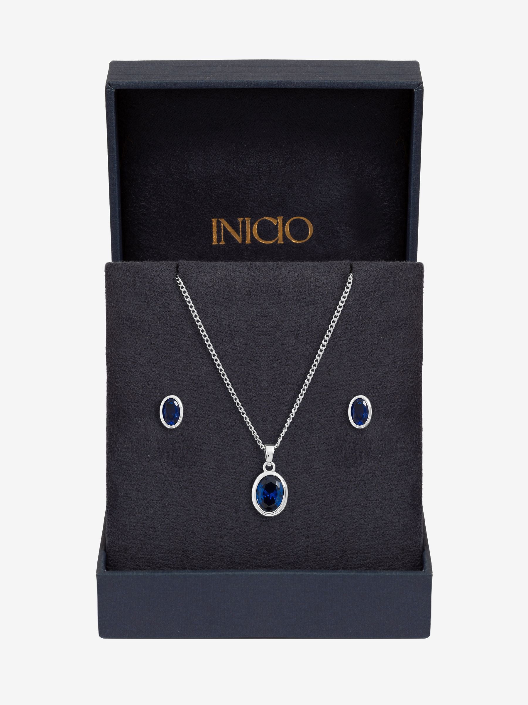 Simply Silver sapphire blue cubic zirconia jewellery set gift box - British product