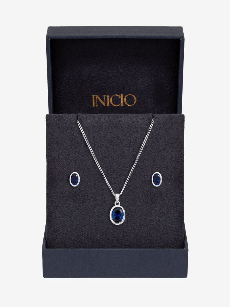 Simply Silver sapphire blue cubic zirconia jewellery set gift box - British product