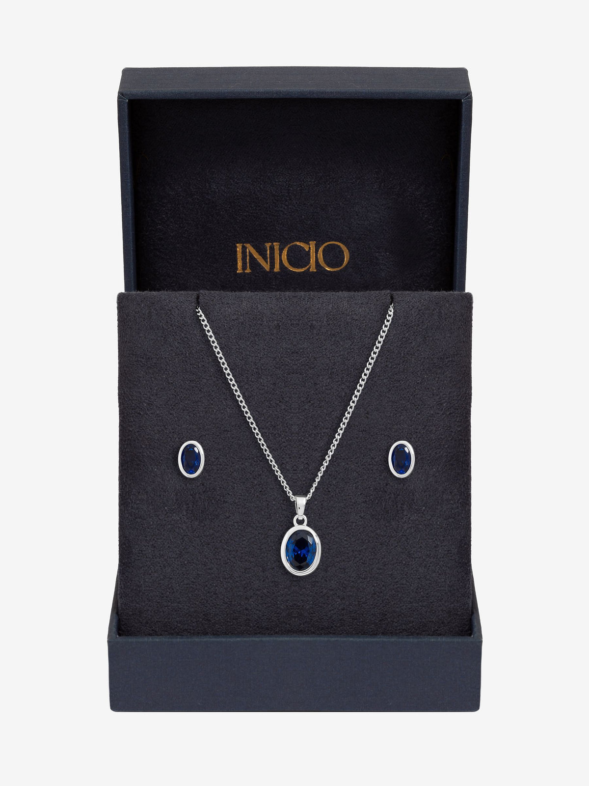 Simply Silver sapphire blue cubic zirconia jewellery set gift box - British product