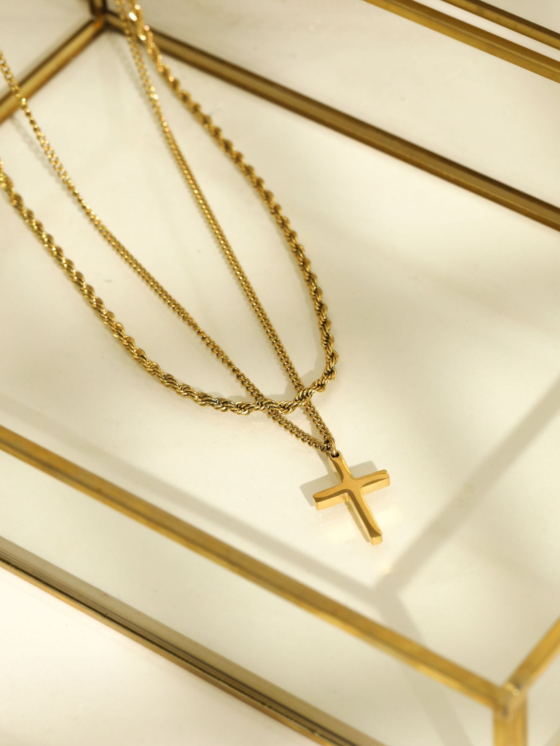 Inicio gold tone double row cross necklace 20 inch (British brand)
