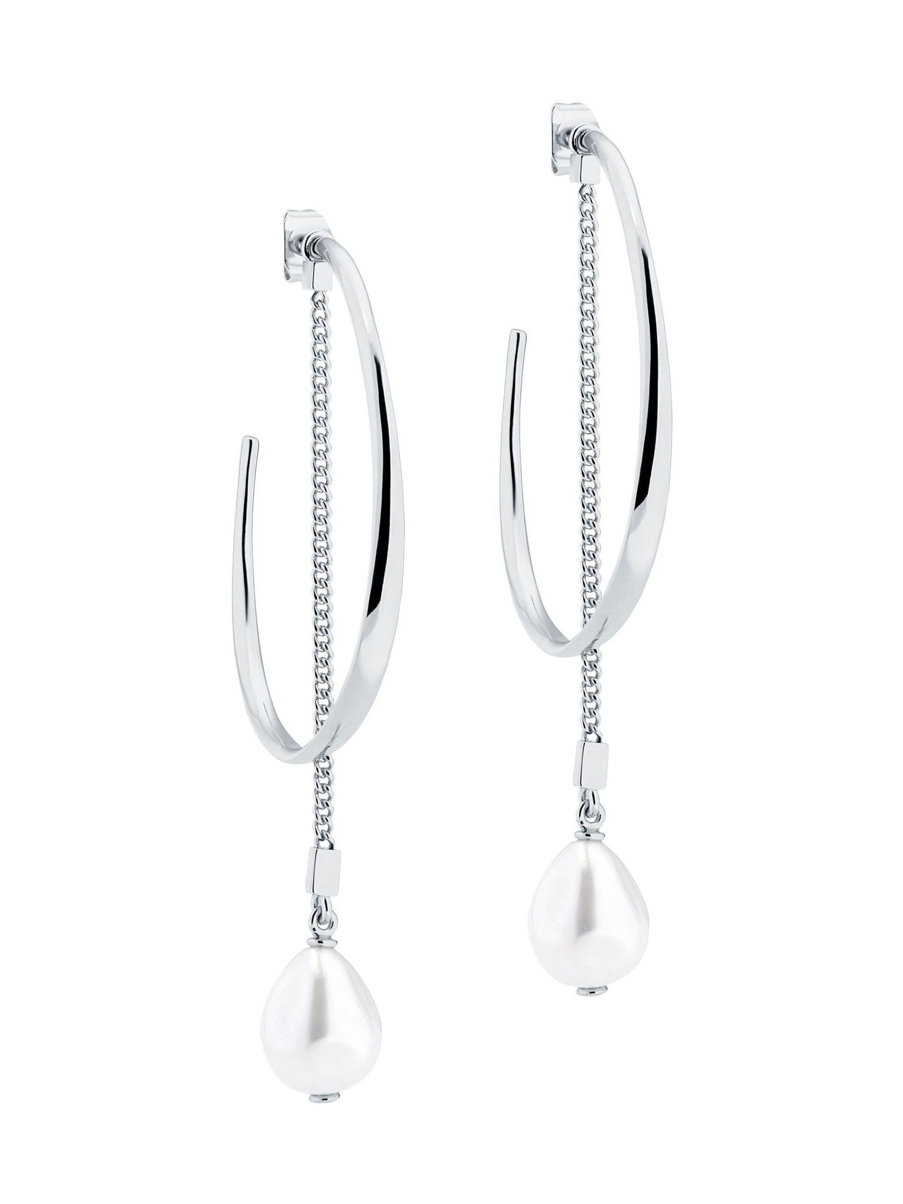 Karen Millen Modern Pearl Hoop Earrings silver tone, UK version