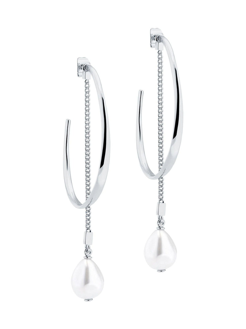 Karen Millen Modern Pearl Hoop Earrings silver tone, UK version