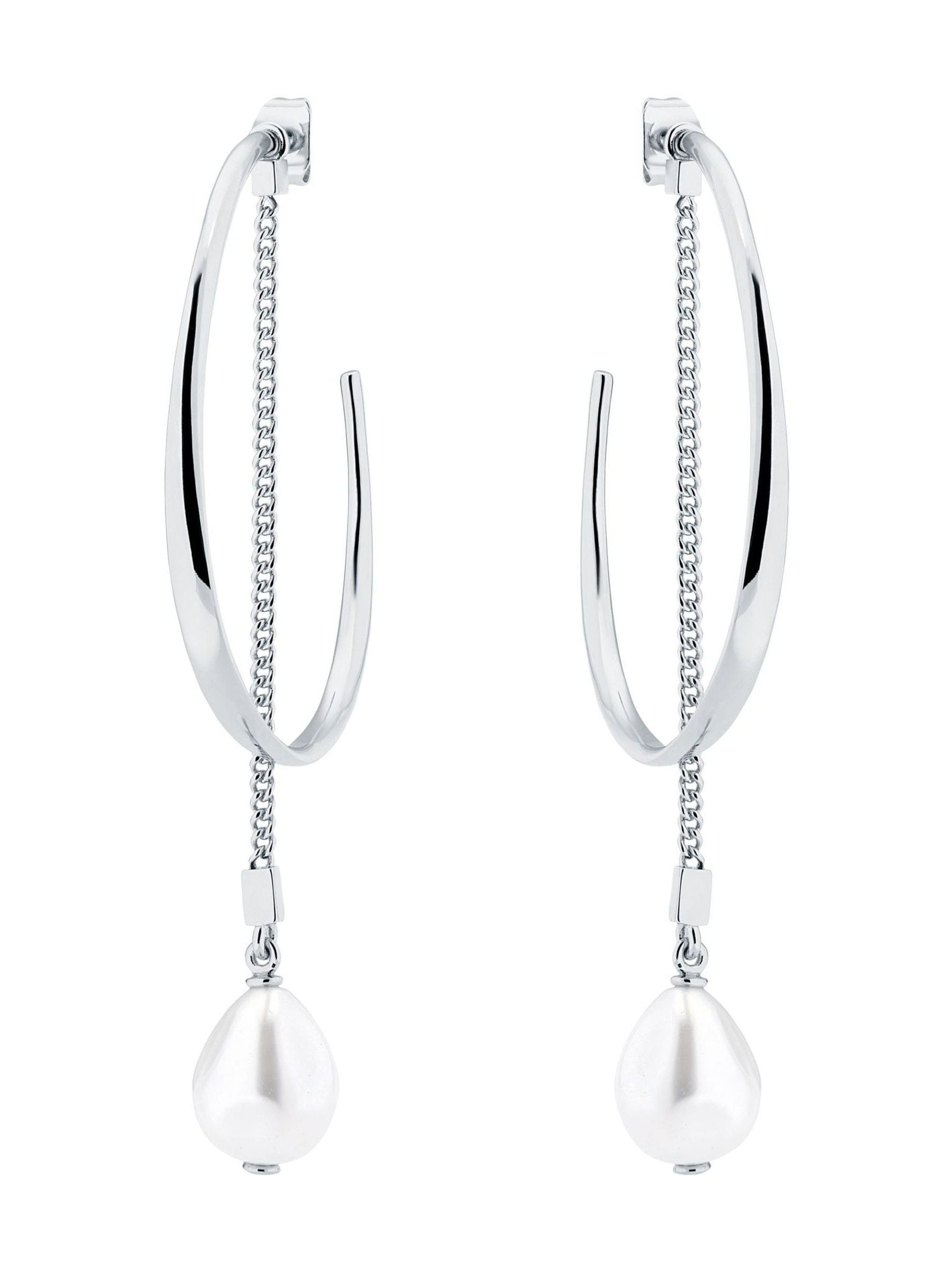 Karen Millen Modern Pearl Hoop Earrings silver tone, UK version