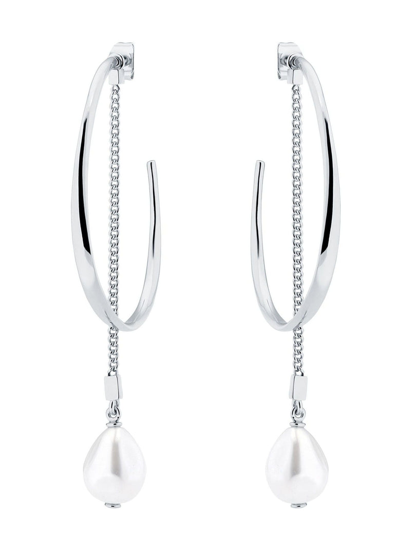 Karen Millen Modern Pearl Hoop Earrings silver tone, UK version