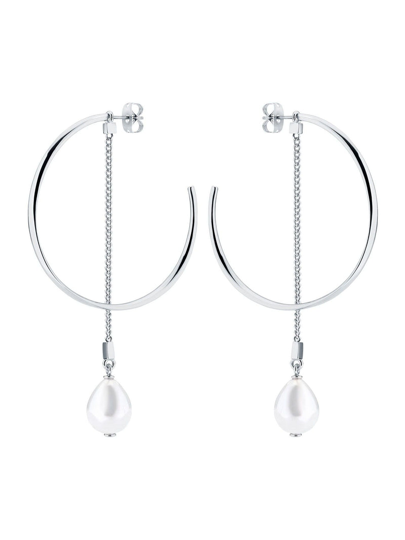Karen Millen Modern Pearl Hoop Earrings silver tone, UK version