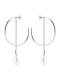 Karen Millen Modern Pearl Hoop Earrings silver tone, UK version