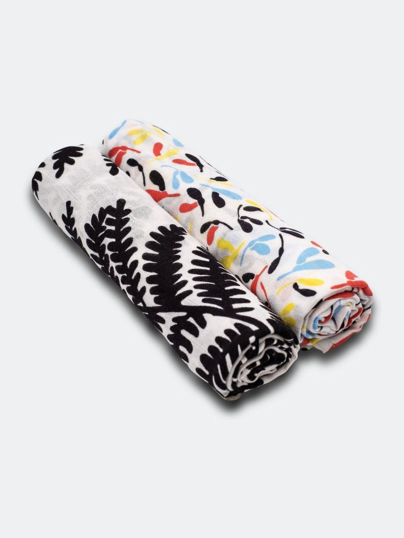 Etta Loves sensory muslin squares Black Fern Print 2 Pack, imported from the UK