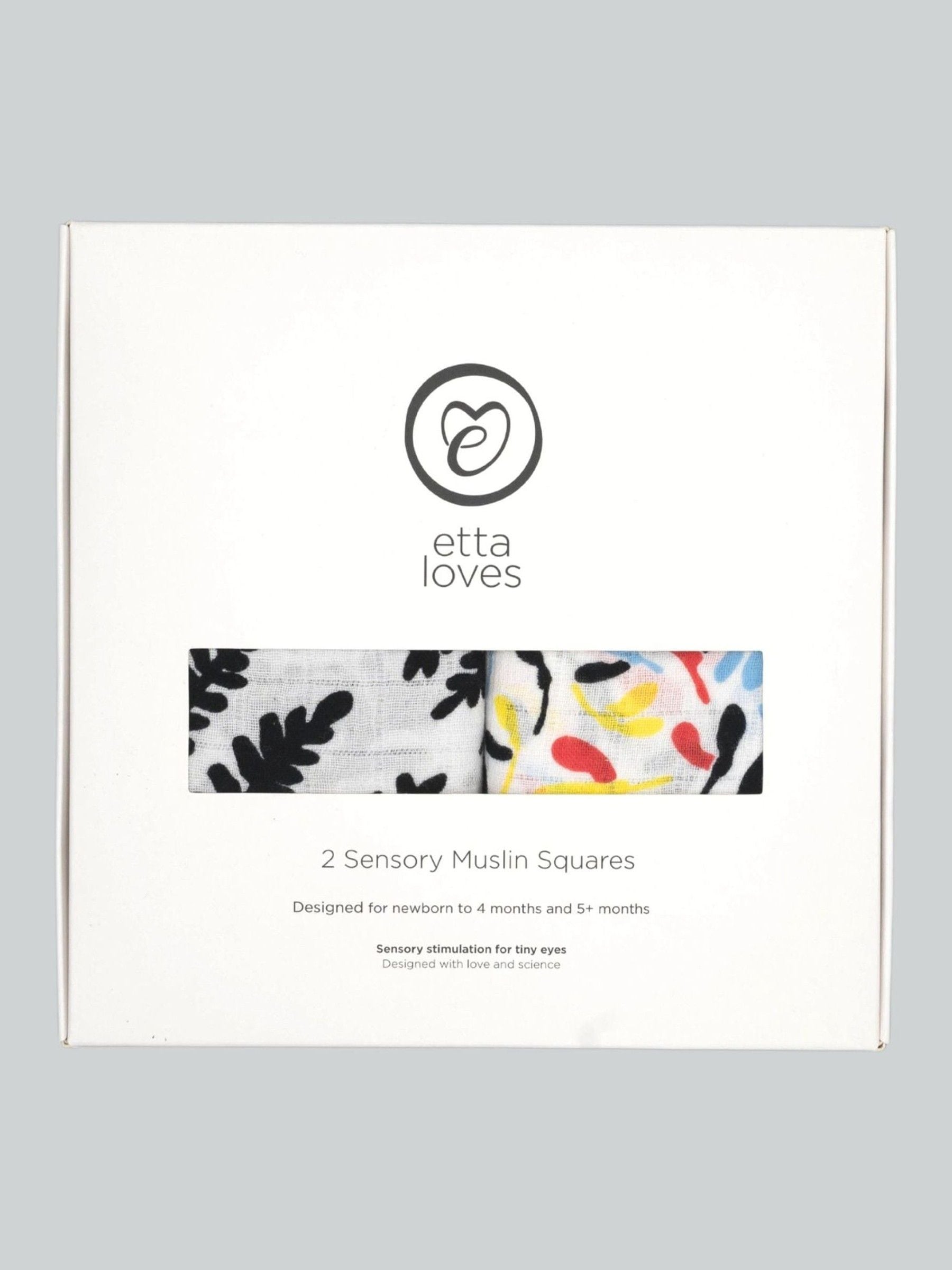 Etta Loves sensory muslin squares Black Fern Print 2 Pack, imported from the UK