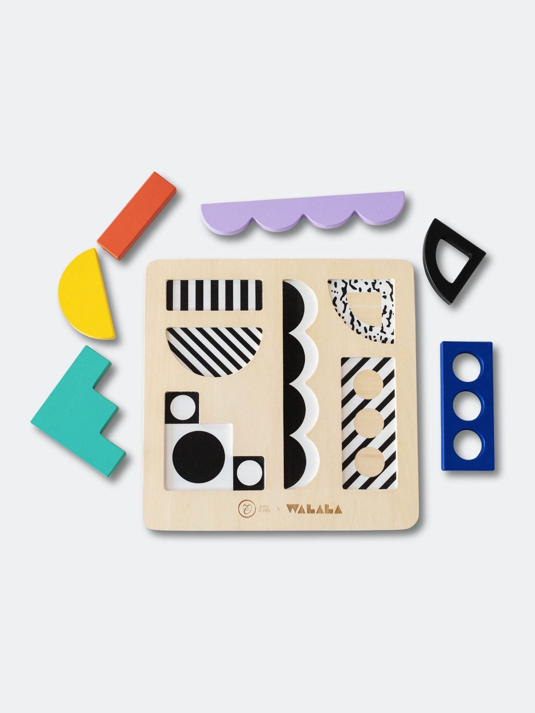 Etta Loves wooden puzzle board with colourful shapes - British product