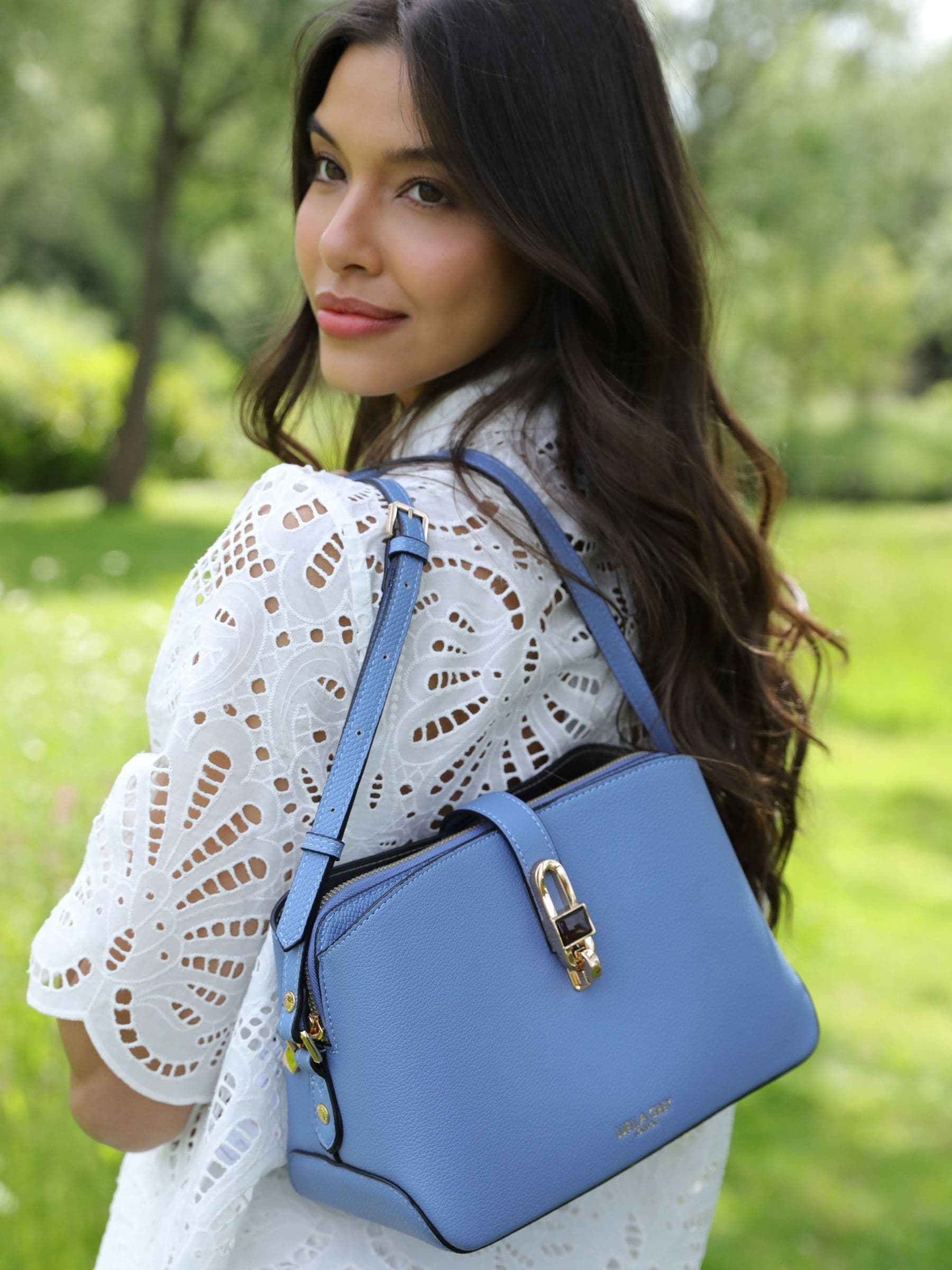 Luella Grey Black Margy Zip Top Cross-Body Bag