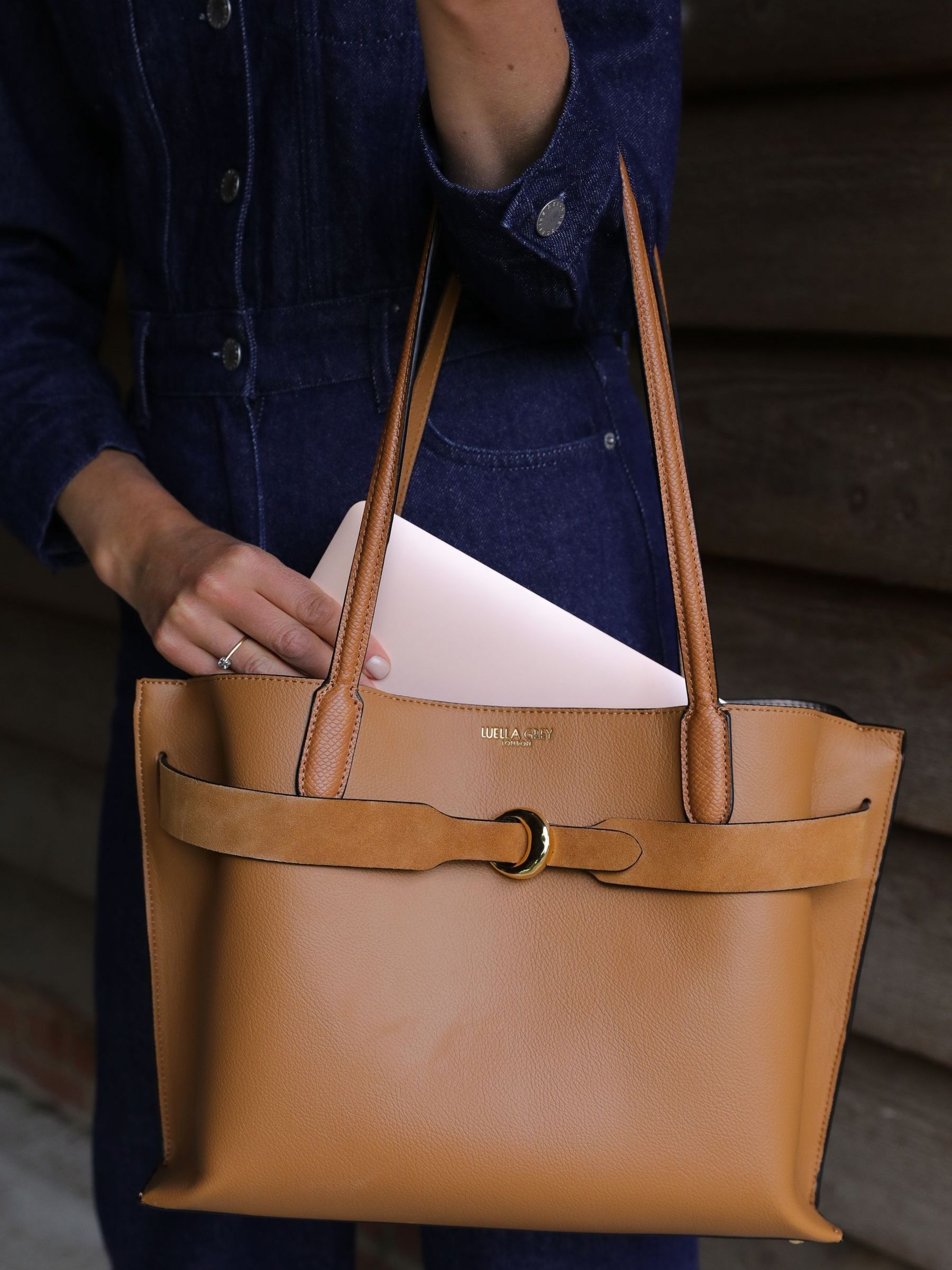 Luella Grey Black Connie Laptop Tote Bag