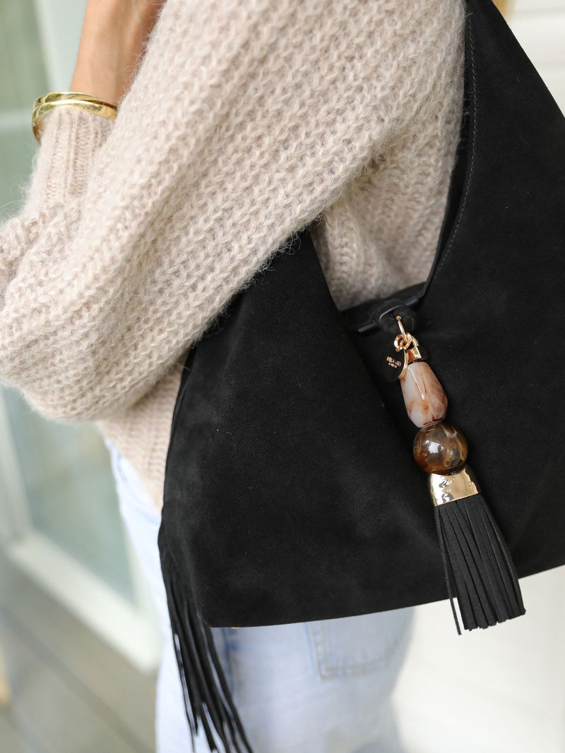 Luella Grey Black Paloma Suede Fringe Shoulder Bag