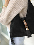 Luella Grey Black Paloma Suede Fringe Shoulder Bag