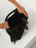 Luella Grey Black Paloma Suede Fringe Shoulder Bag