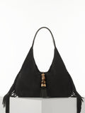 Luella Grey Black Paloma Suede Fringe Shoulder Bag
