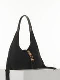 Luella Grey Black Paloma Suede Fringe Shoulder Bag