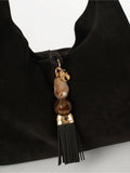 Luella Grey Black Paloma Suede Fringe Shoulder Bag