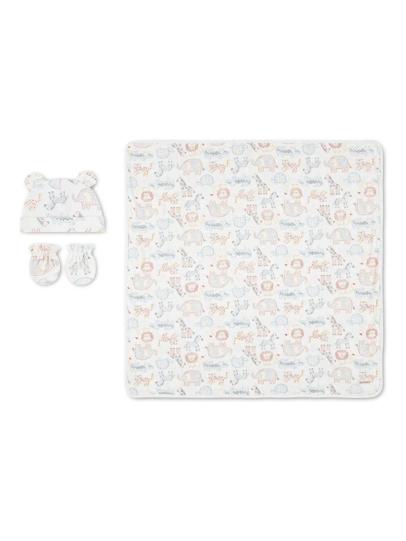 Huggies baby gift set white 100% cotton blanket hat mittens, UK version