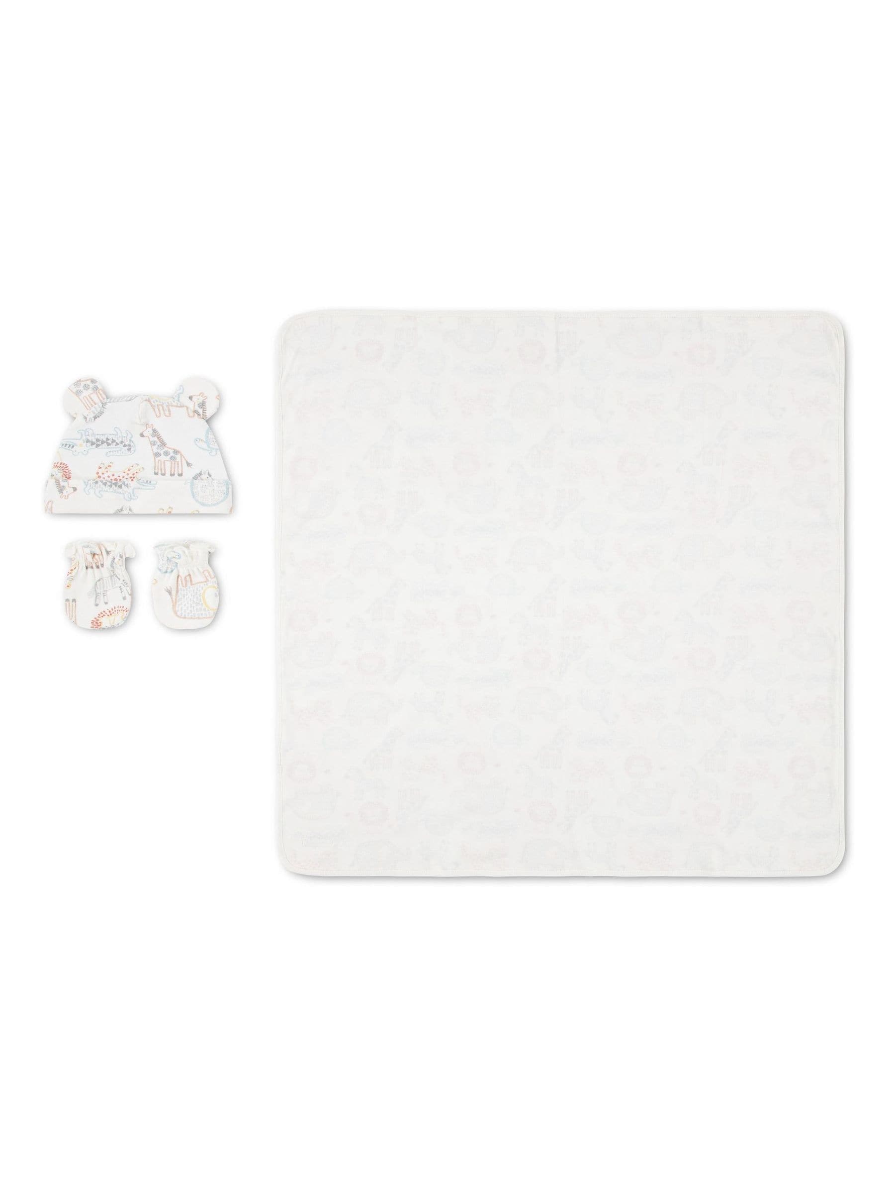Huggies baby gift set white 100% cotton blanket hat mittens, UK version