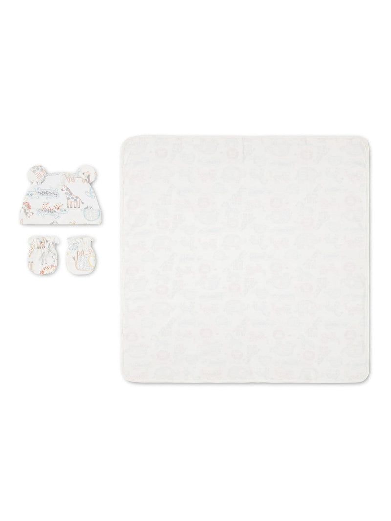 Huggies baby gift set white 100% cotton blanket hat mittens, UK version