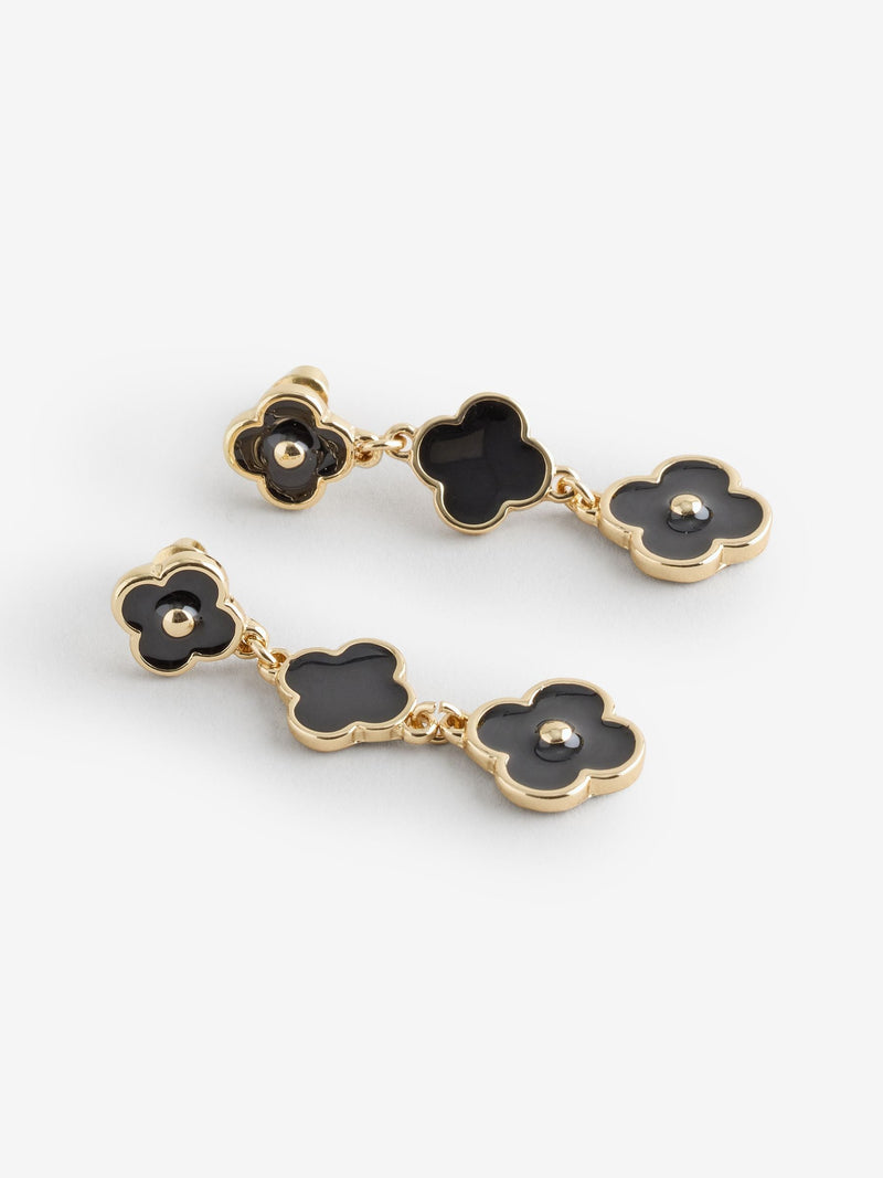 Mood jet black gold-tone clover multi row earrings, imported from the UK