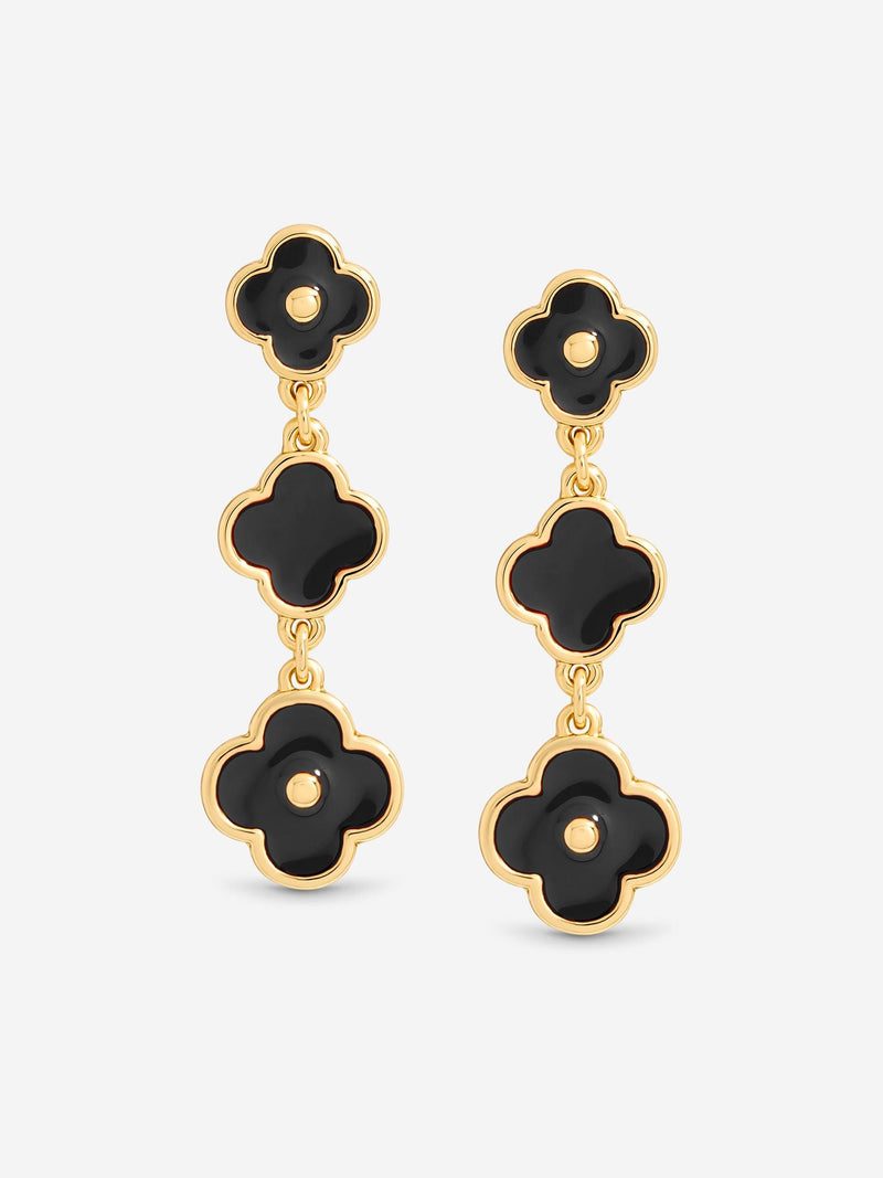 Mood jet black gold-tone clover multi row earrings, imported from the UK