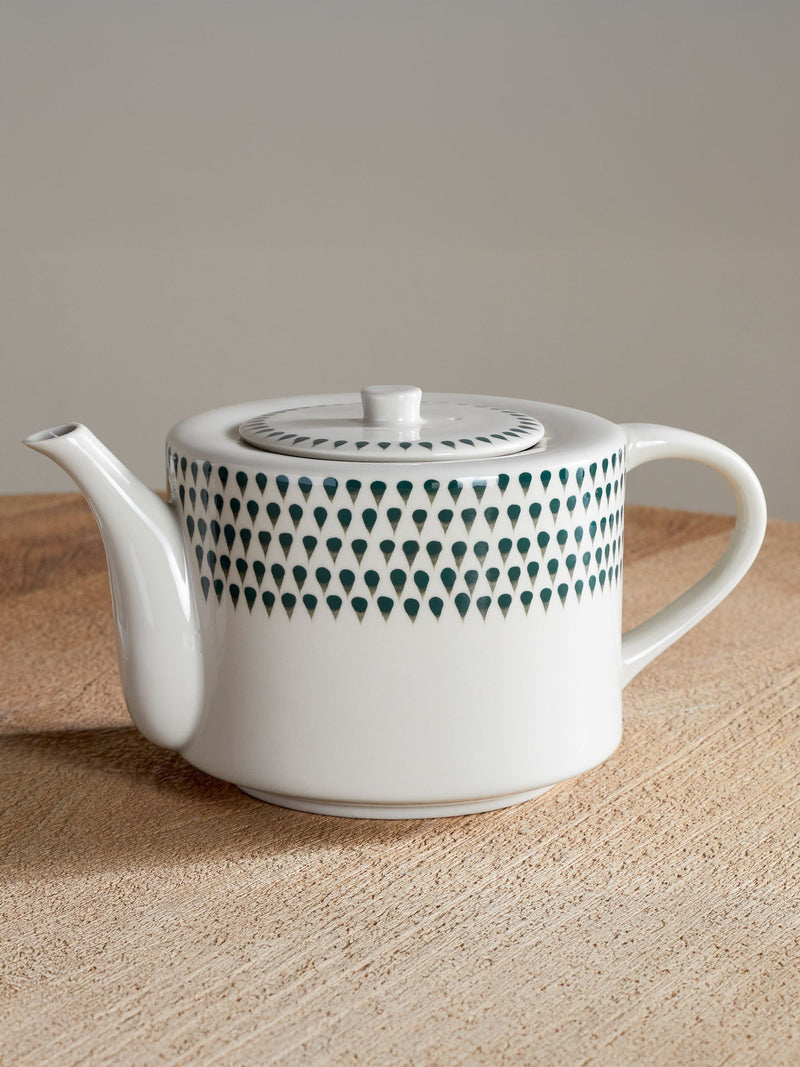 Nkuku cream ceramic teapot with hand-painted drop pattern, UK version