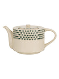 Nkuku cream ceramic teapot with hand-painted drop pattern, UK version