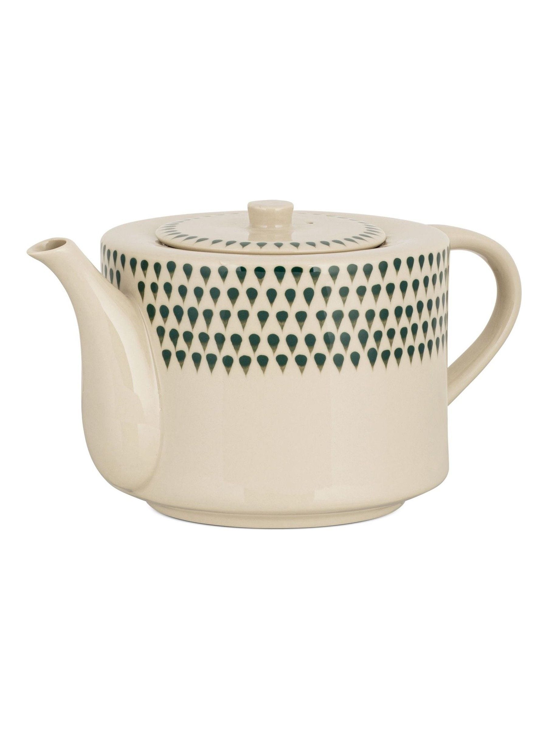 Nkuku cream ceramic teapot with hand-painted drop pattern, UK version