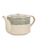 Nkuku cream ceramic teapot with hand-painted drop pattern, UK version