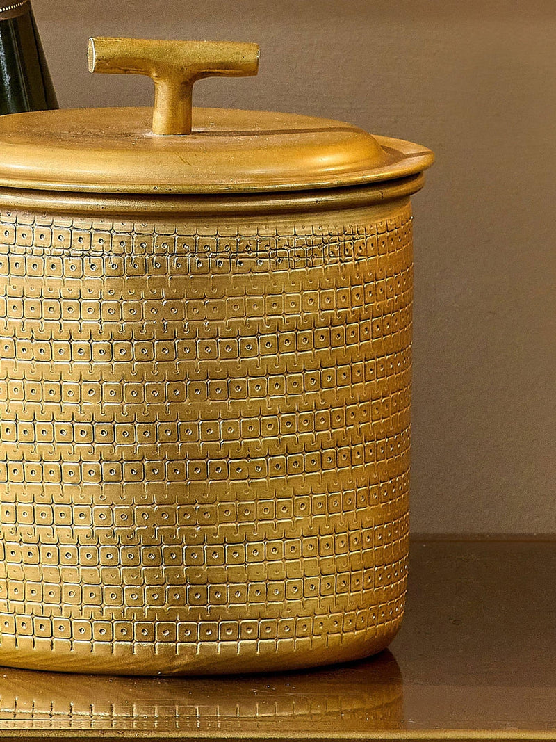 Nkuku Nalgora ice bucket in antique brass with lid, UK version