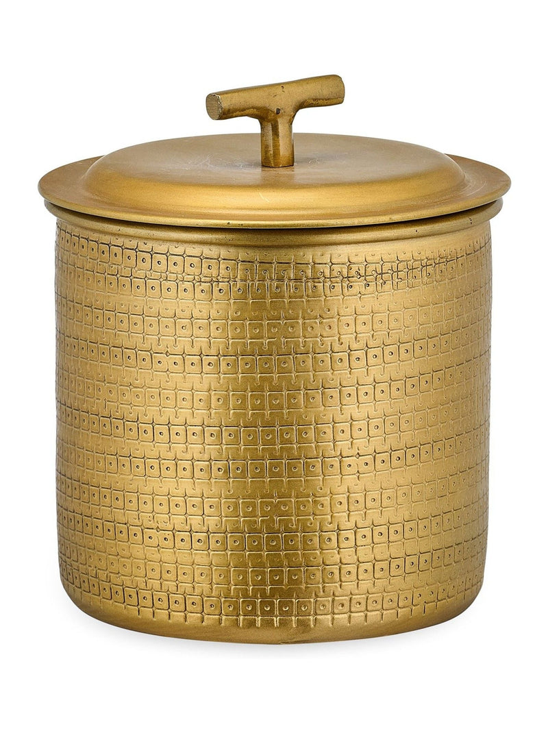 Nkuku Nalgora ice bucket in antique brass with lid, UK version