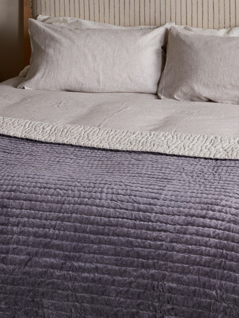 Nkuku Rust Nidra medium velvet linen bed quilt, UK version